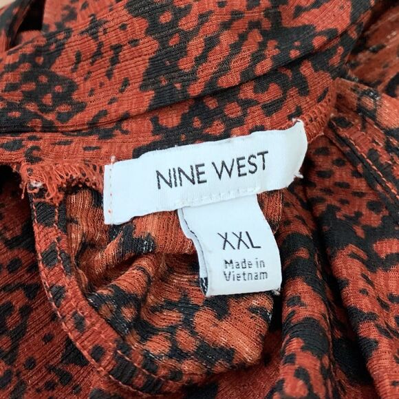 Mob Wife Size XXL Snakeskin Print Crepe Mock Neck Blouse Rust Earthy Goblincore - Picture 6 of 9